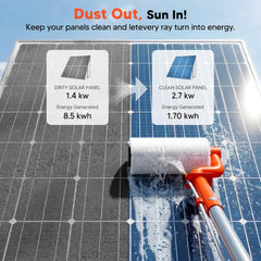 TURNRISE telescoping pole extended to 20ft reaching rooftop panels safely