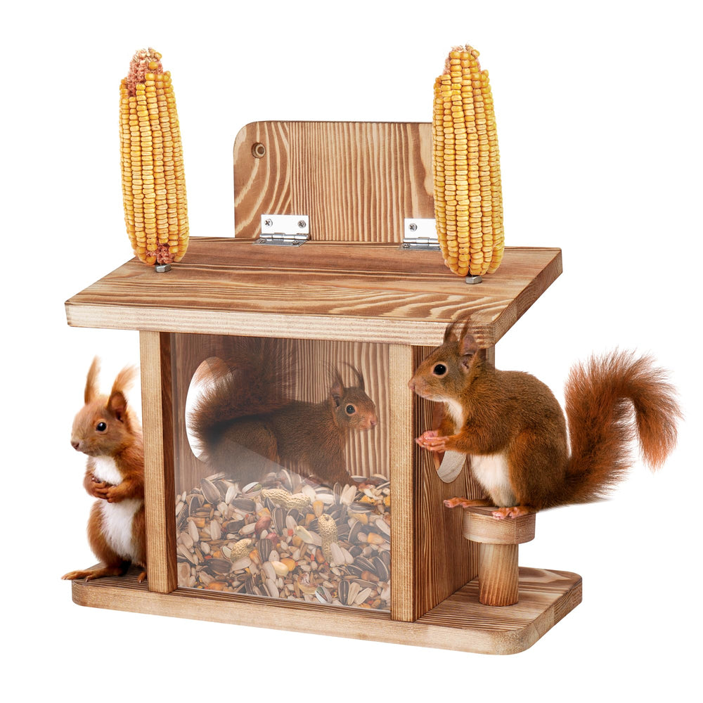 Turosur front view picnic-table feeder showing design and natural finish benefit clear attraction