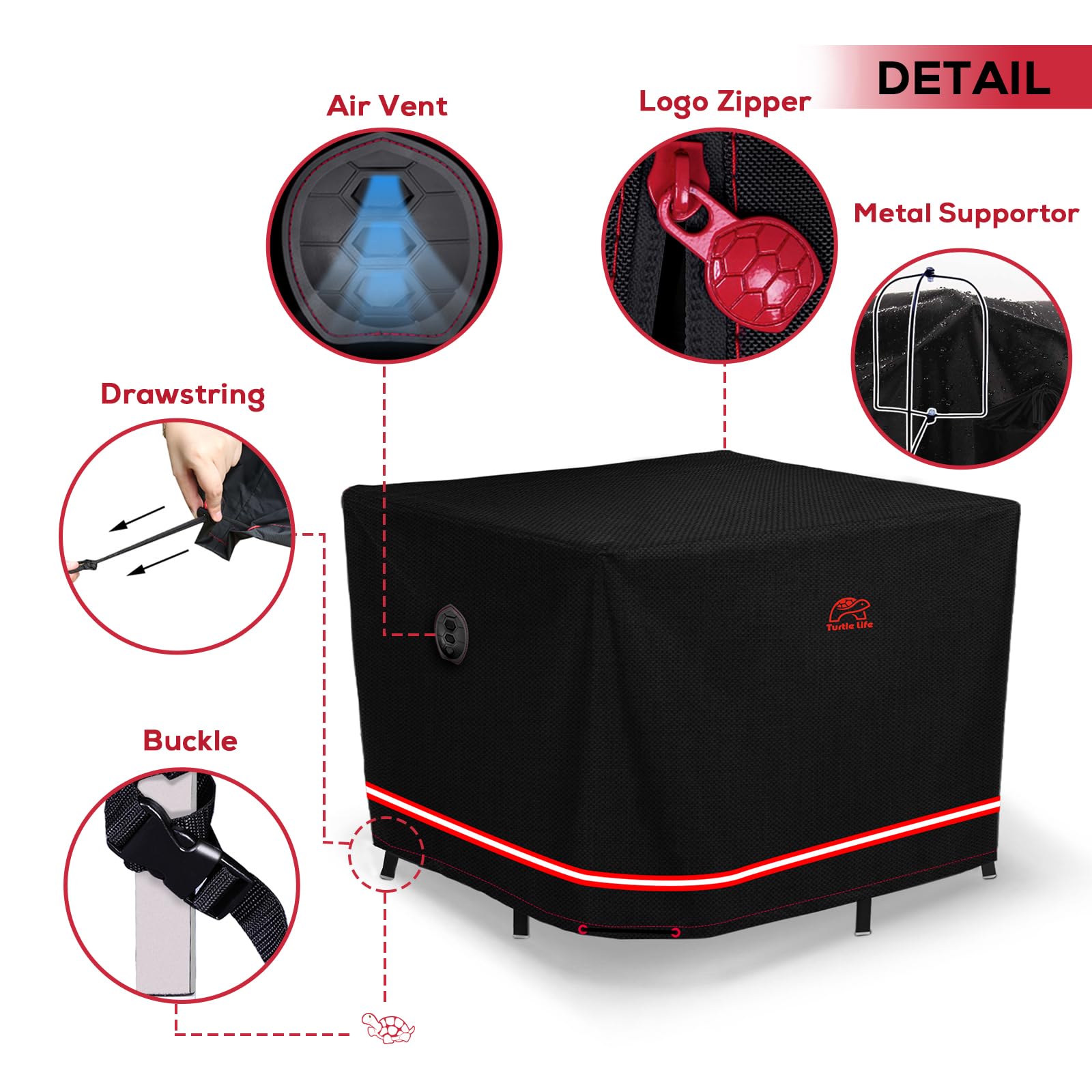 Turtle Life bottom eyelets and stoppers fastening cover, secures in wind