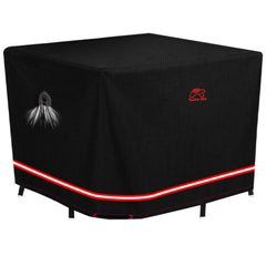 Turtle Life front view of square cover protecting patio set, keeps furniture dry
