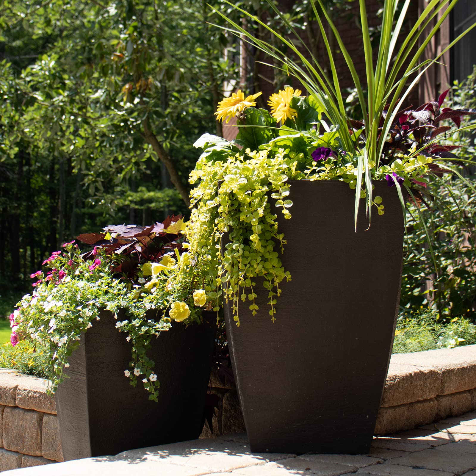 Tusco Products planter beside chair for scale showing easy portability benefit