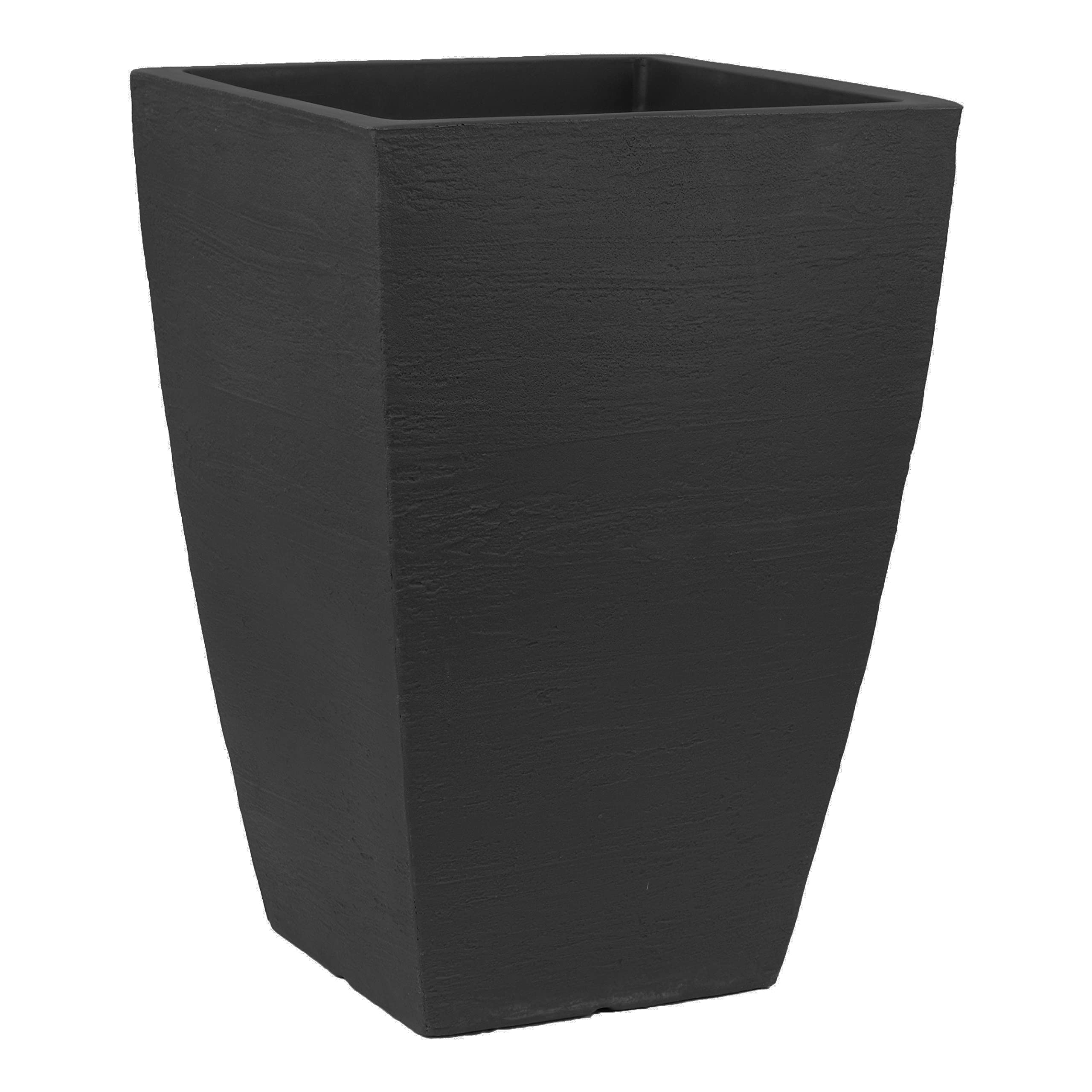 Tusco Products front view of 19-inch black square planter showing modern silhouette and curb appeal