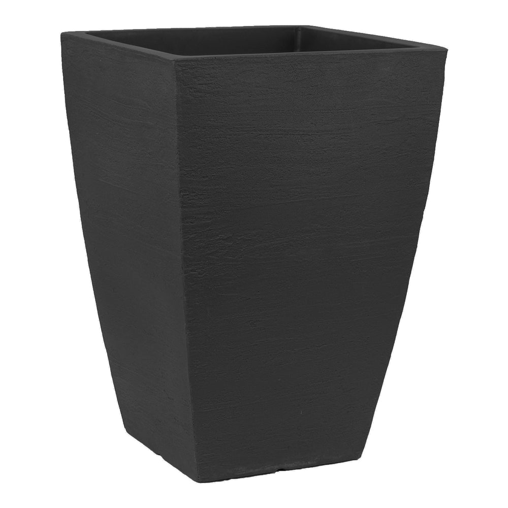 Tusco Products front view of 19-inch black square planter showing modern silhouette and curb appeal