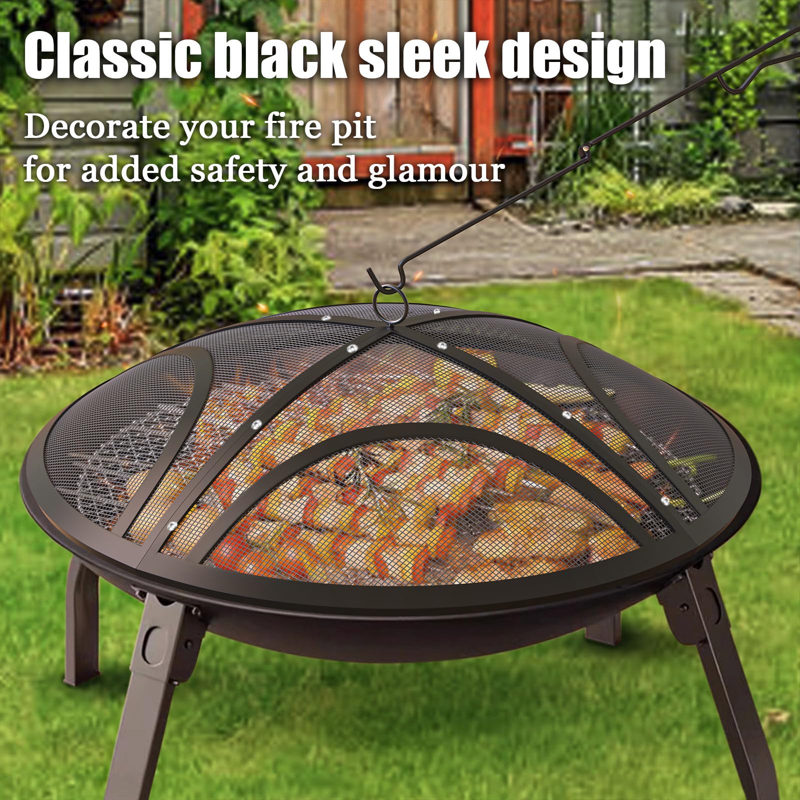 TUSGENK handle and collapsible poker detail for safe lid lifting and ember control