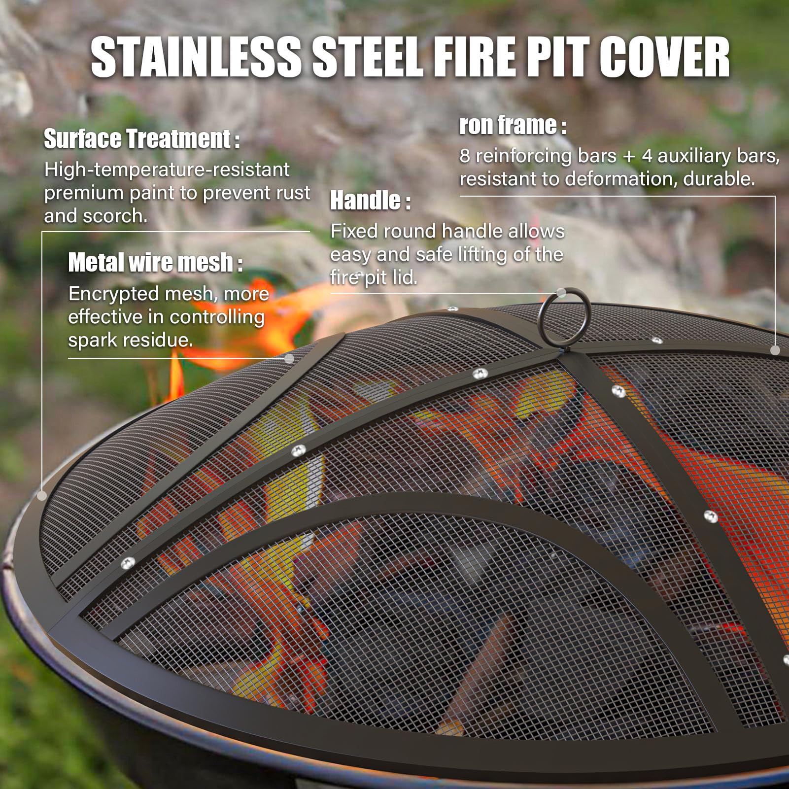 TUSGENK in-use backyard night with contained flames creating safer cozy ambiance