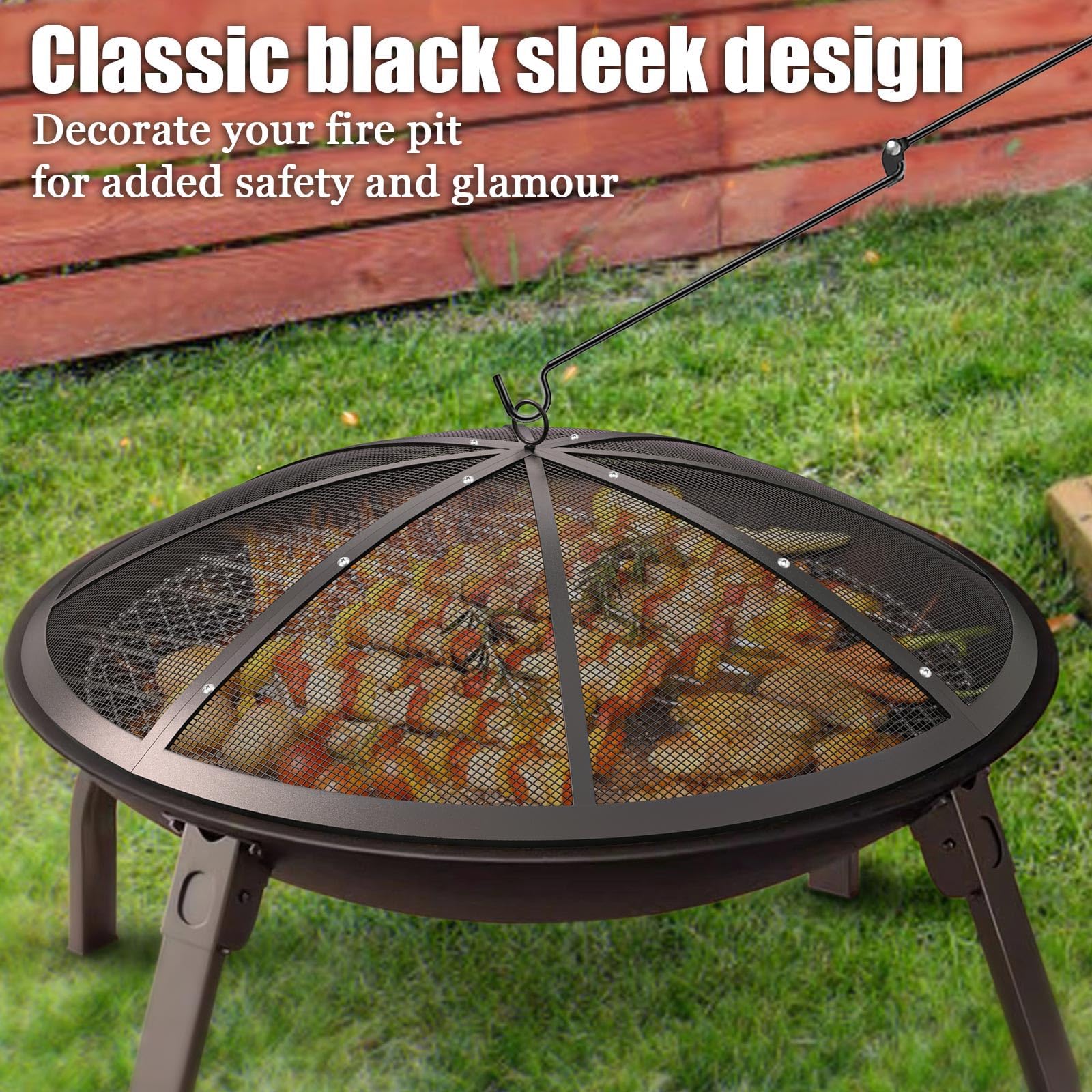 TUSGENK lifestyle backyard scene with screen on fire pit creating cozy ambiance