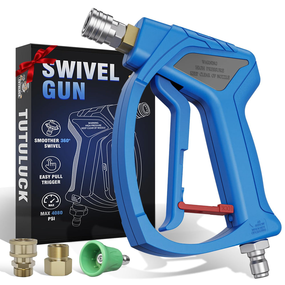 TUTULUCK front angle showing compact gun and durable brass body benefits smooth handling