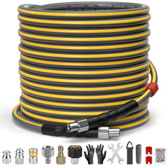 TUTULUCK front packaging showing full sewer jetter kit and benefits