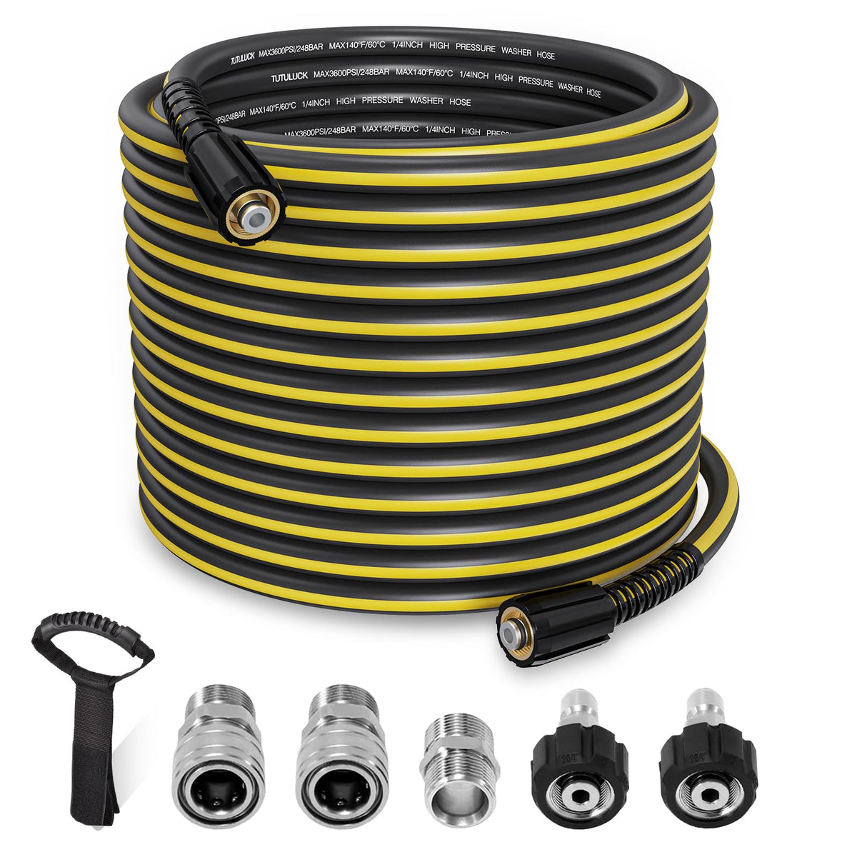 TUTULUCK front view of 100ft hose showing full length benefit
