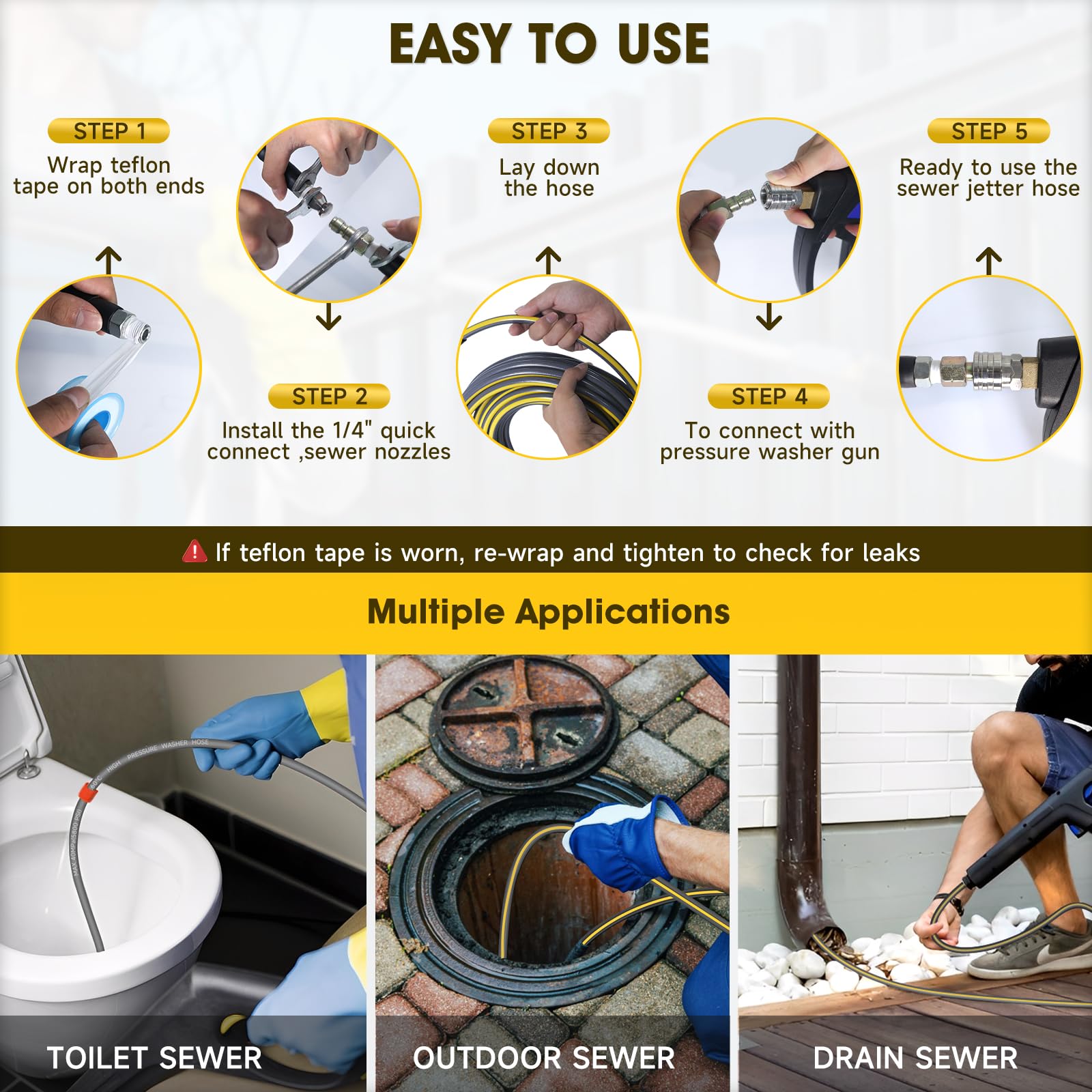 TUTULUCK hose entering a drain demonstrating easy in-pipe navigation