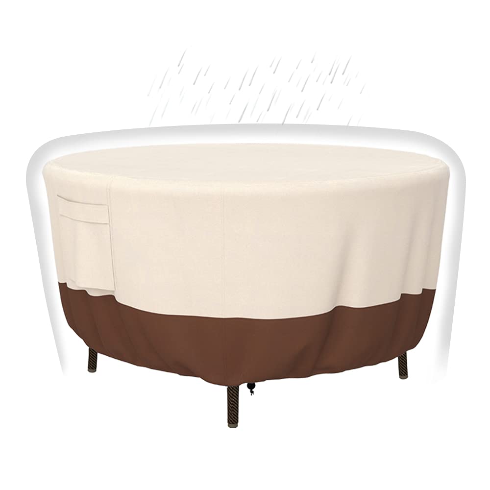 Tuyeho front view showing full 48" round cover protecting patio set