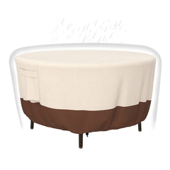 Tuyeho front view showing full 48" round cover protecting patio set