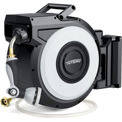 Tuyeho front view of wall-mounted reel showing tidy storage benefit
