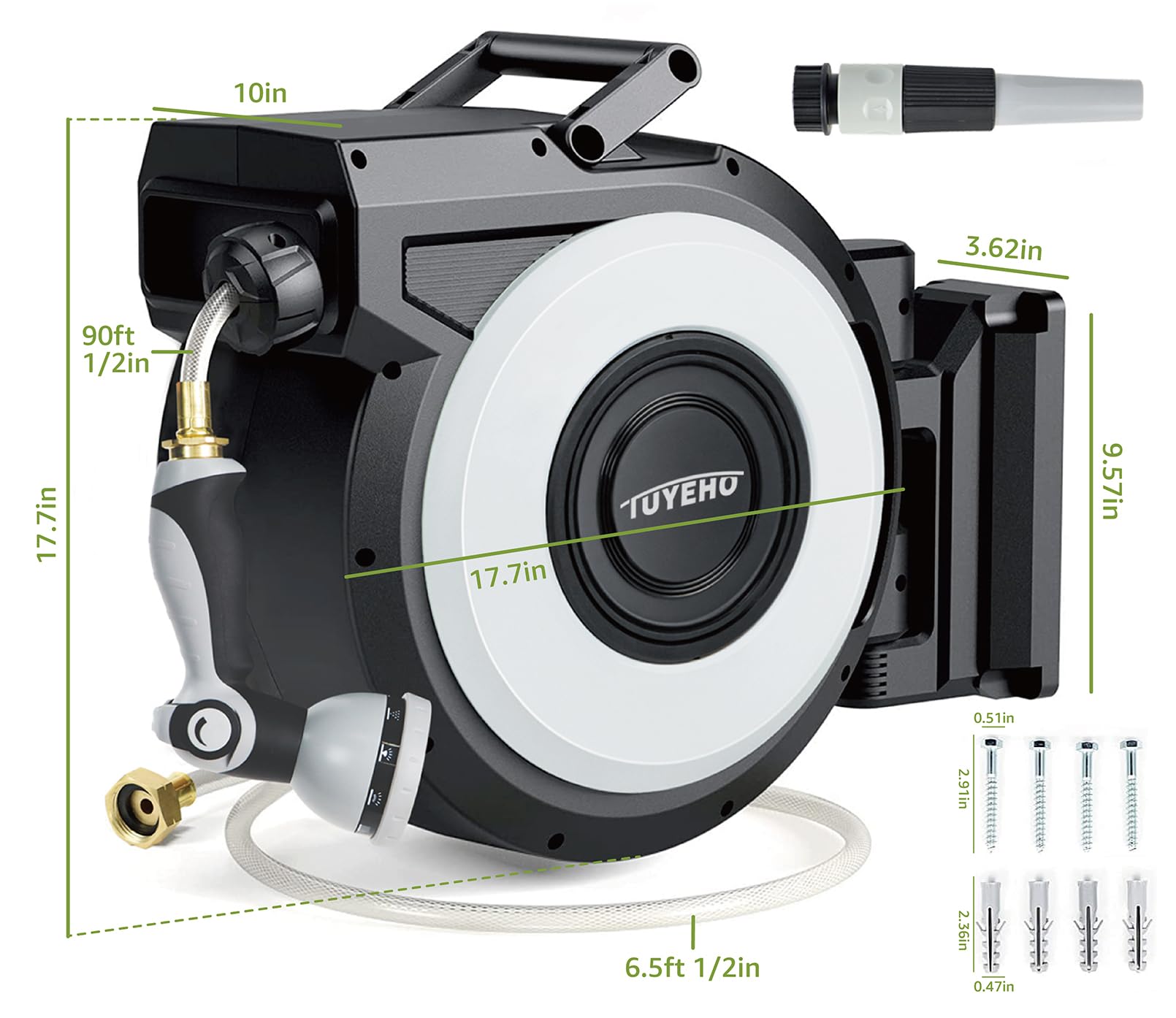 Tuyeho hose retracting in motion demonstrating smooth tangle-free rewind benefit