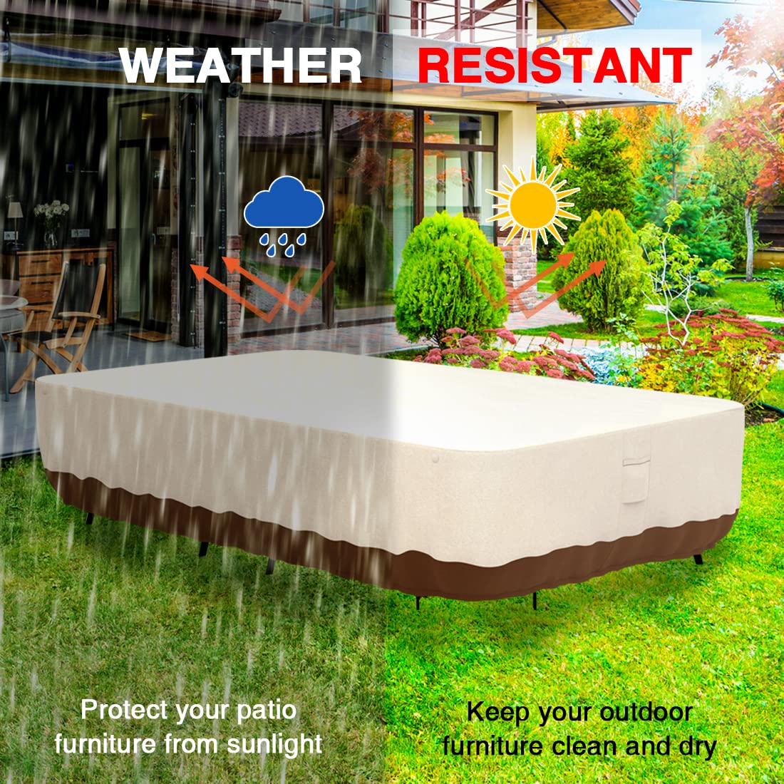Tuyeho cover on table demonstrating full 110x84 size protection