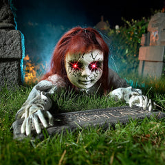 TW SHINE front view of crawling zombie prop creating yard impact