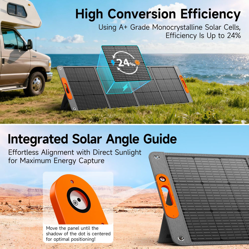 TWELSEAVAN panel set on adjustable kickstands angled to maximize sun capture