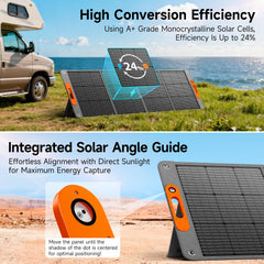 TWELSEAVAN panel set on adjustable kickstands angled to maximize sun capture