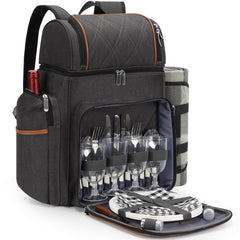 TwentyNext front view of brown picnic backpack showing pockets and zippers for organized carrying