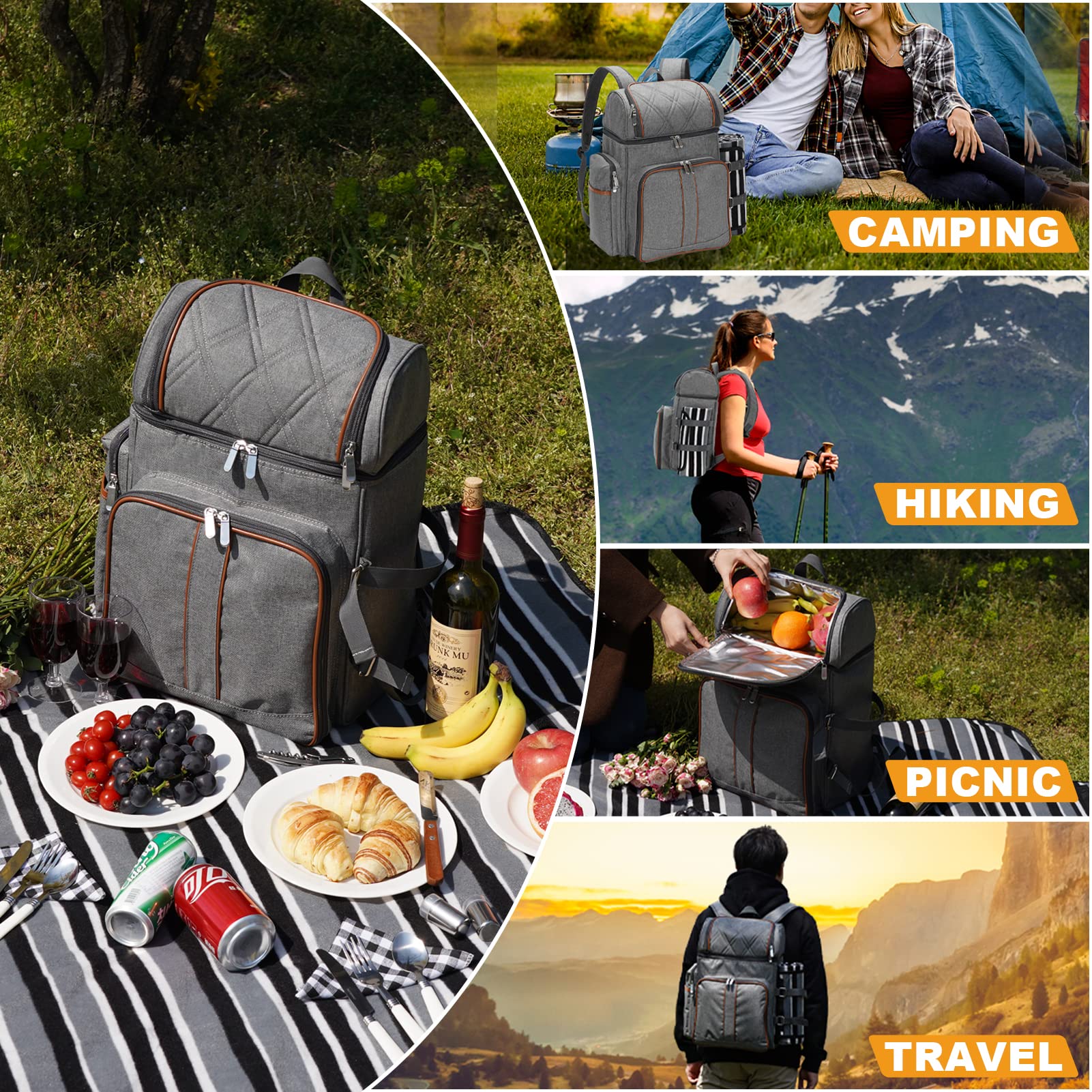 TwentyNext couple using backpack at park with blanket showing ready setup