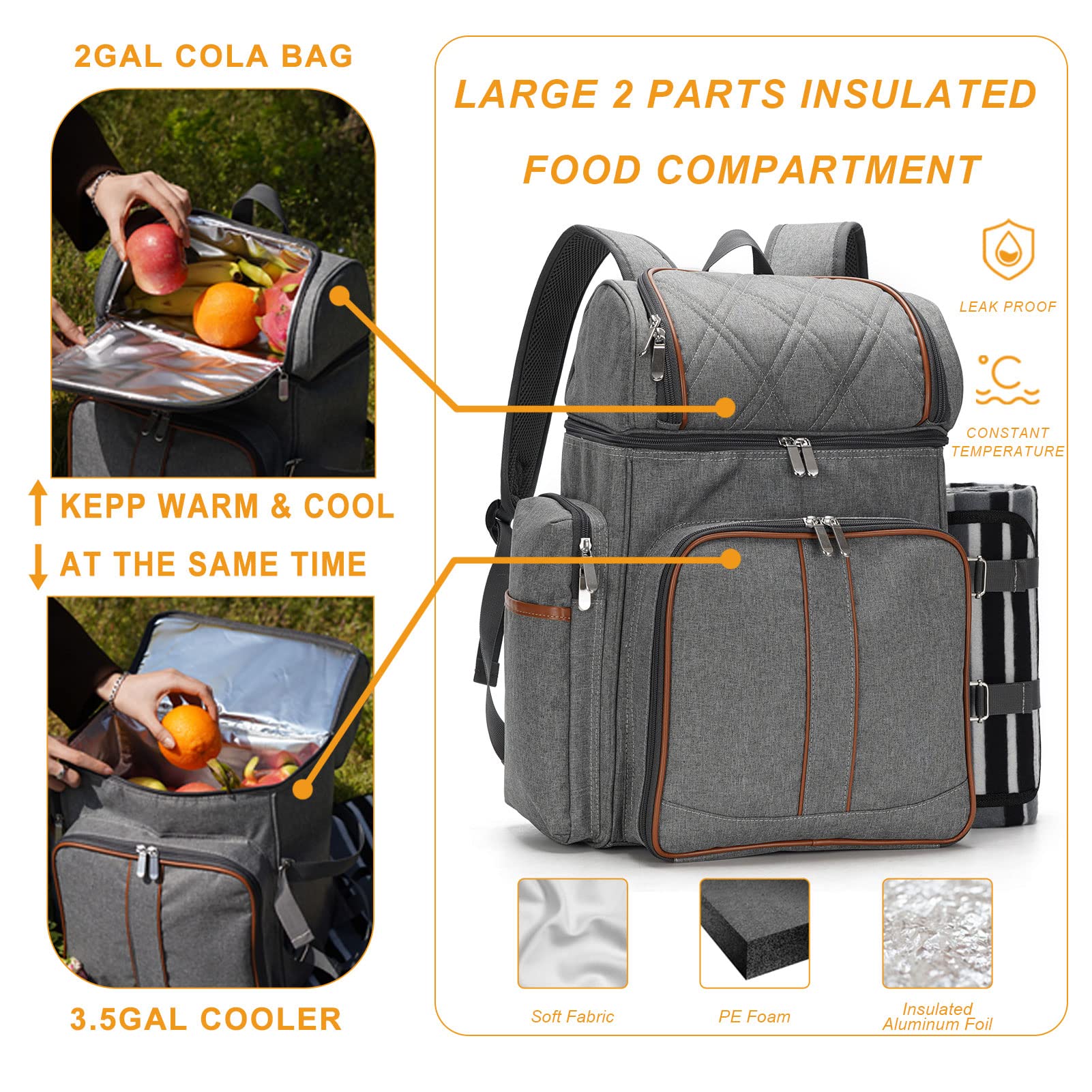 TwentyNext organized tableware set inside backpack for four with secure straps