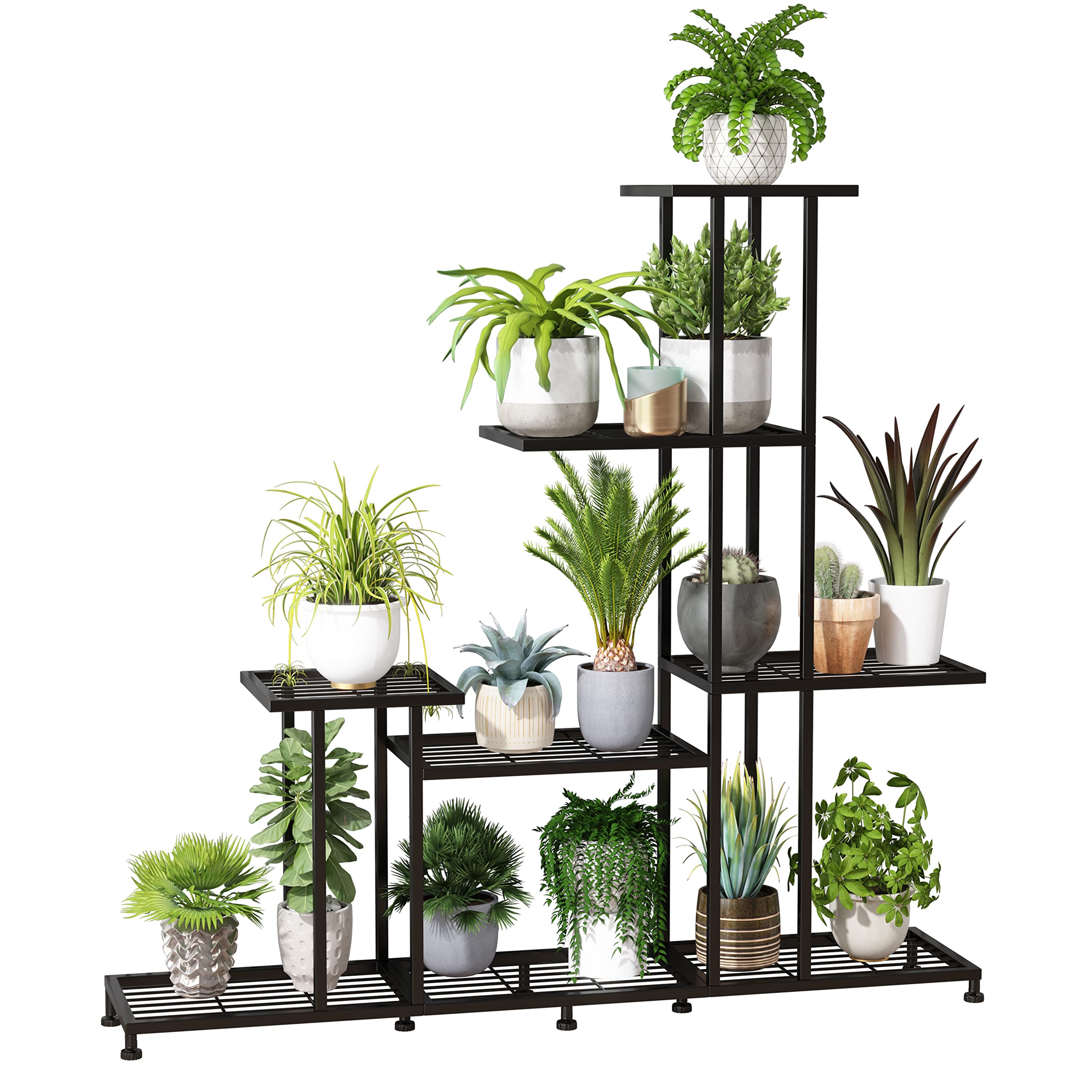 Twhep front view of 5-tier plant stand showing strong display benefit