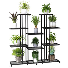 Twhep plant stand front view showing nine tiers and space-saving design benefit