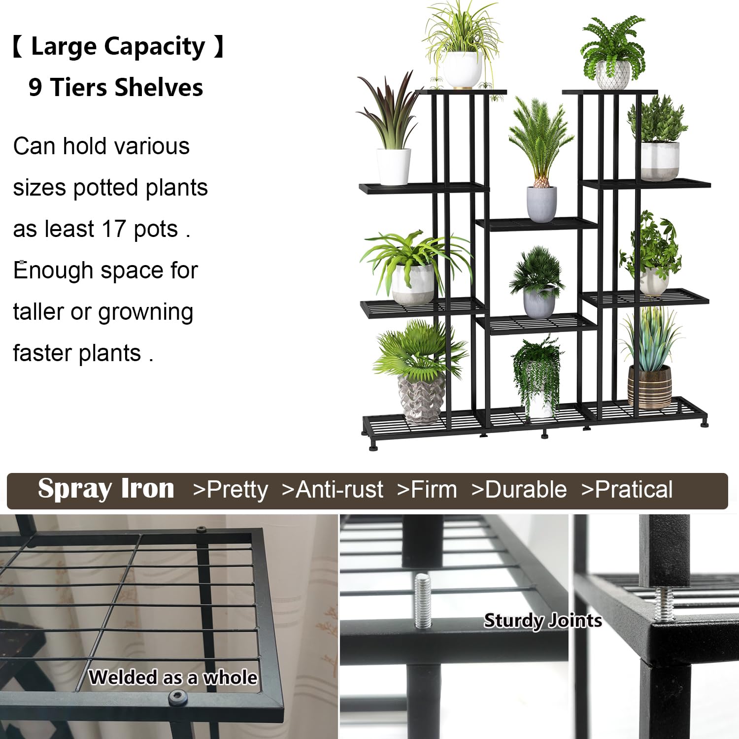 Twhep plant stand staged with mixed pots to display vertical gardening benefit
