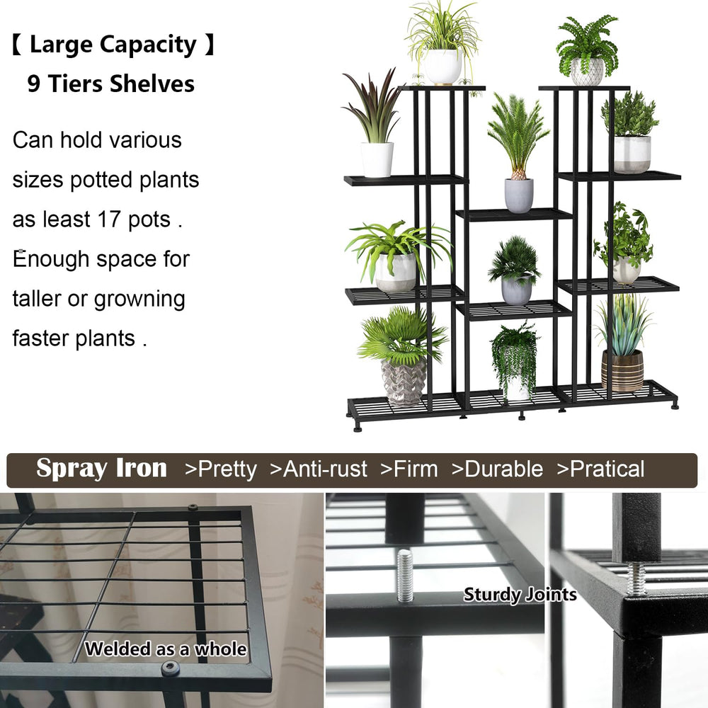 Twhep plant stand staged with mixed pots to display vertical gardening benefit