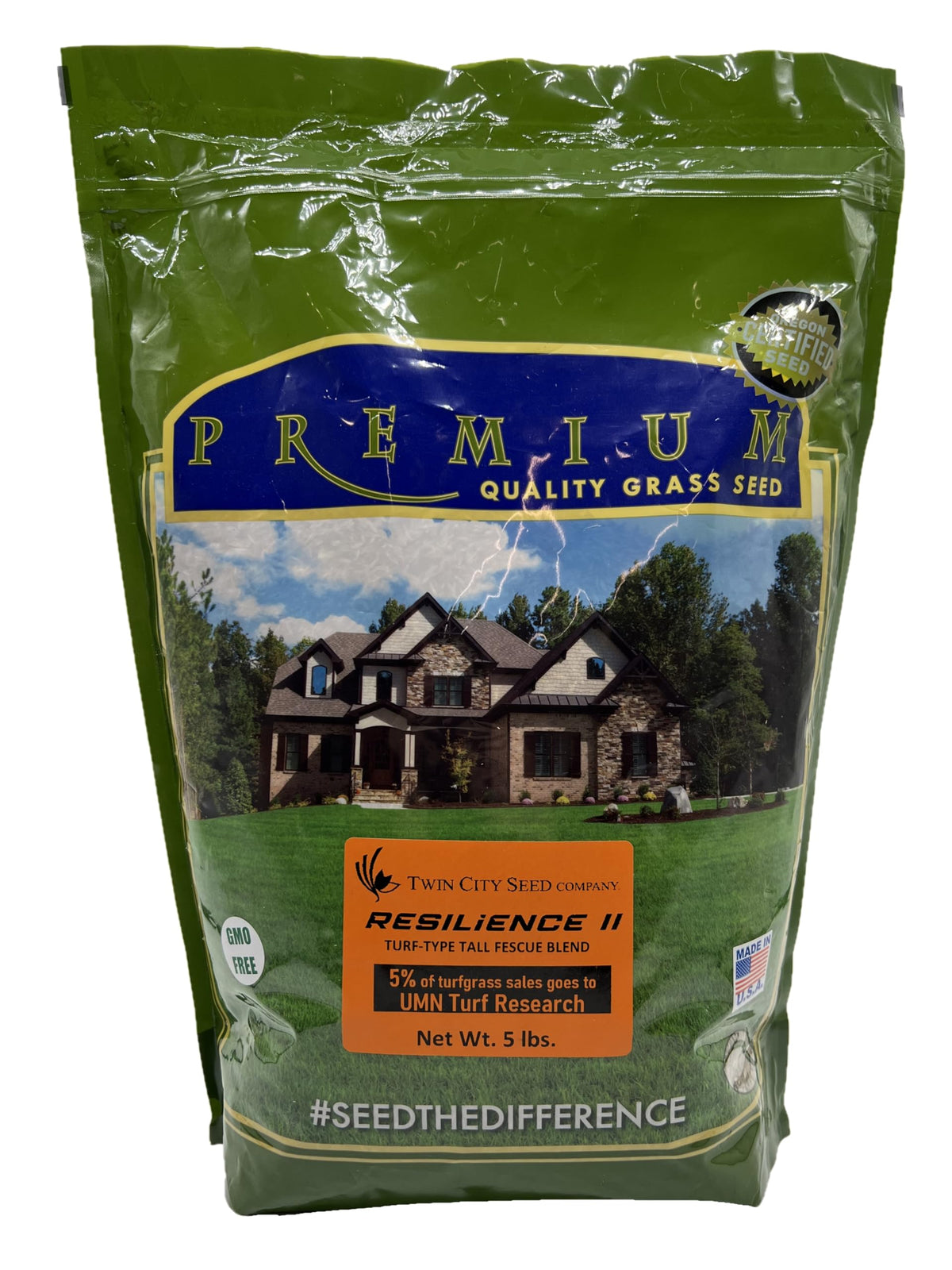 Twin City Seed Co. Resilience II front package showing 5 lb bag and product info, long-lasting lawn benefit