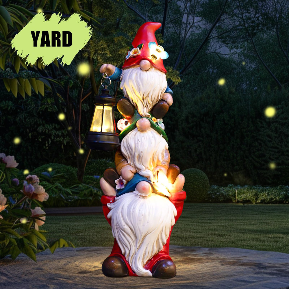 twinbling gnome staged in flowerbed demonstrating decorative curb appeal outdoors
