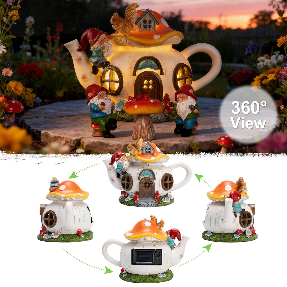 twinbling two mini gnomes arranged in garden vignette, brings playful focal point