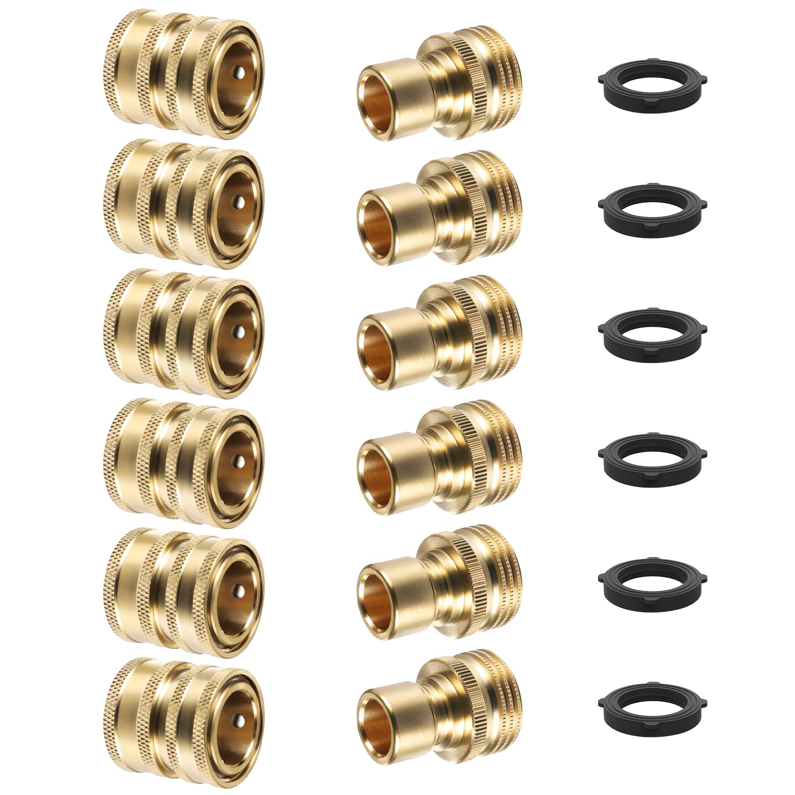 Twinkle Star front view of six brass quick connect sets showing durable construction and value