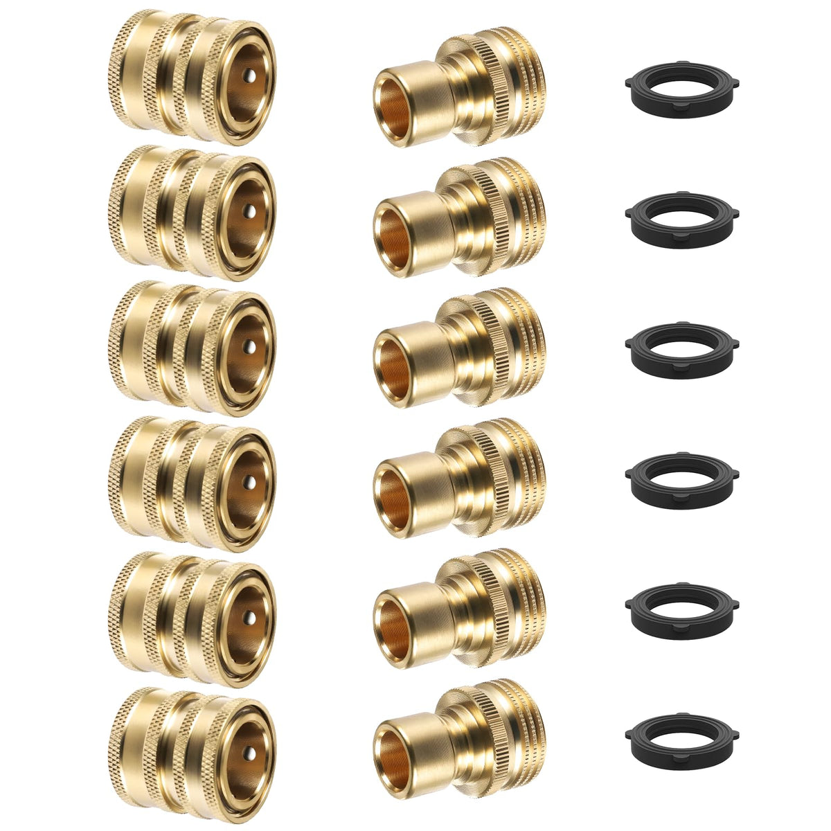 Twinkle Star front view of six brass quick connect sets showing durable construction and value