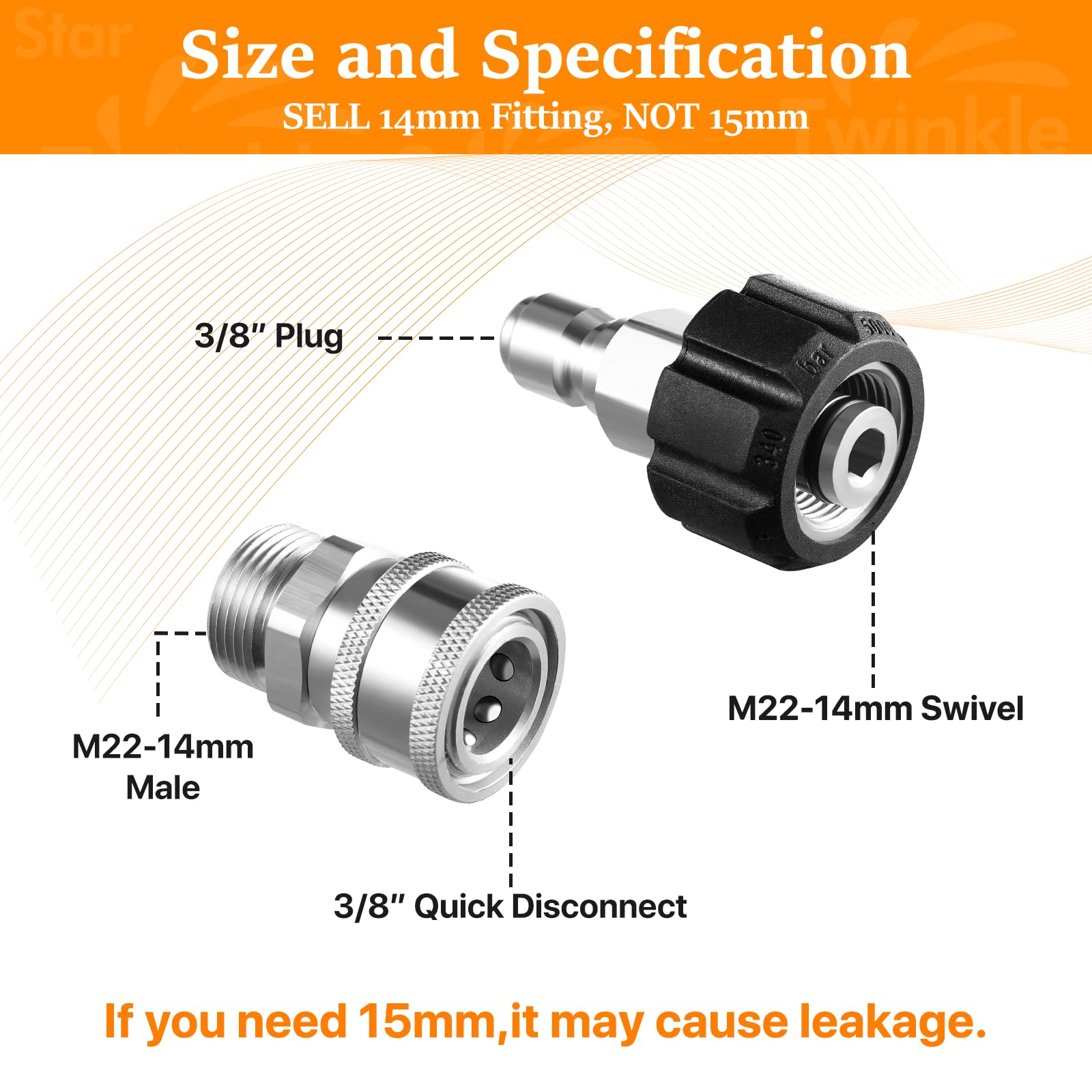 Twinkle Star close view of M22 thread diameter label to prevent leaks
