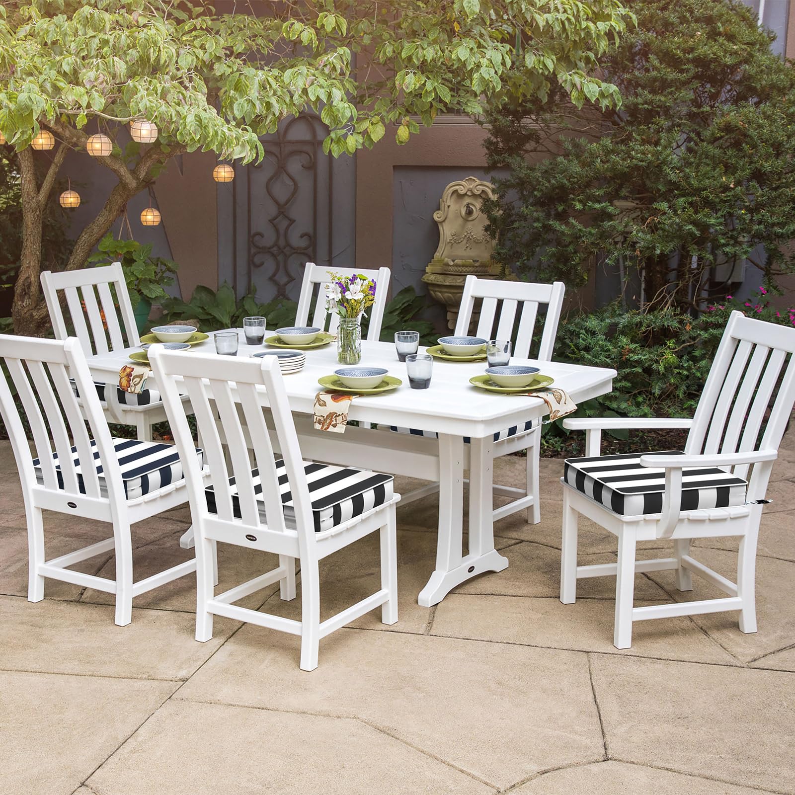 TWLEAR cushions styled on outdoor dining set enhancing patio comfort