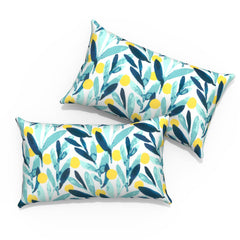 TWLEAR front view of two pillows showing leaves pattern and vibrant color benefit