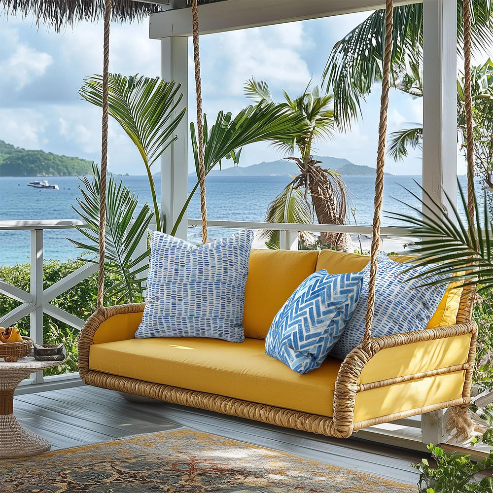 TWLEAR pillows styled on patio sofa adding comfortable weather-ready seating