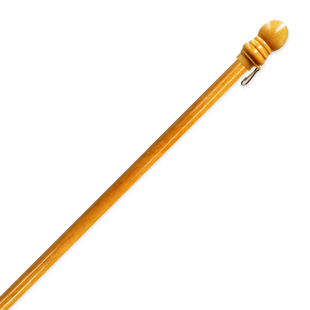 TWO GROUP wooden flag pole front view showing ready-to-hang design and durable finish