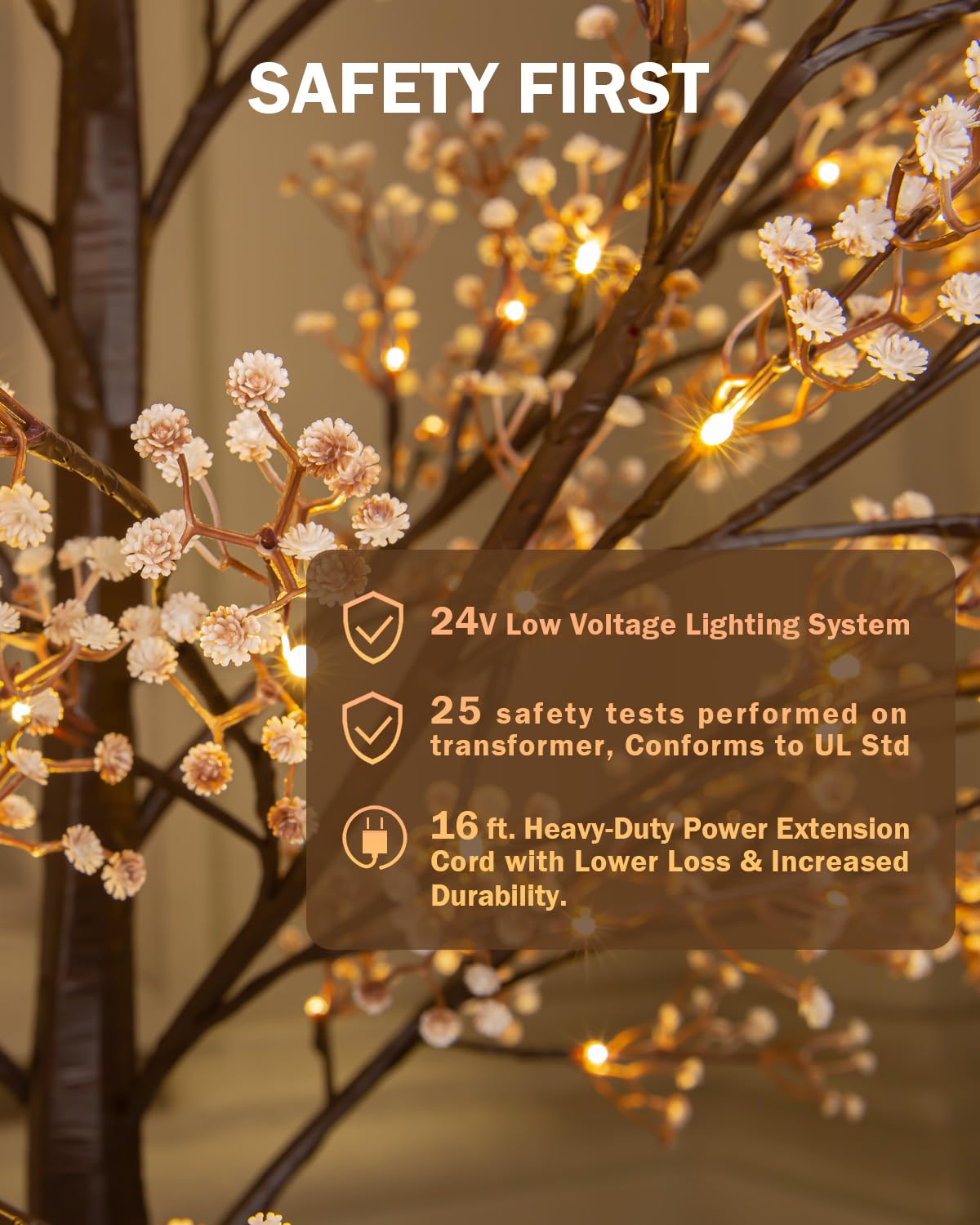 TYBEEU UL-certified 24V transformer with dimmer and timer controls for safety