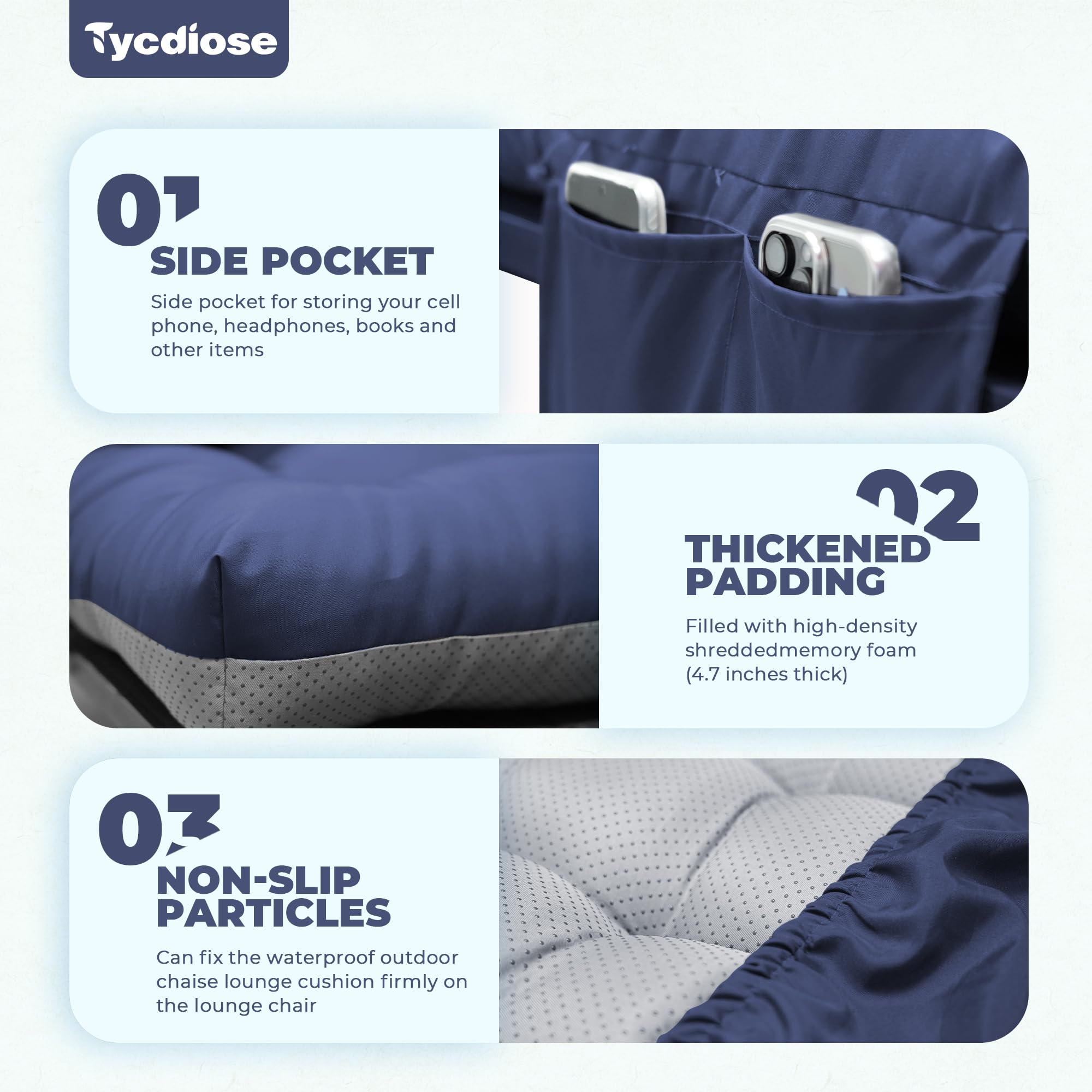 Tycdiose folding two-part cushion profile demonstrating ergonomic back and seat support