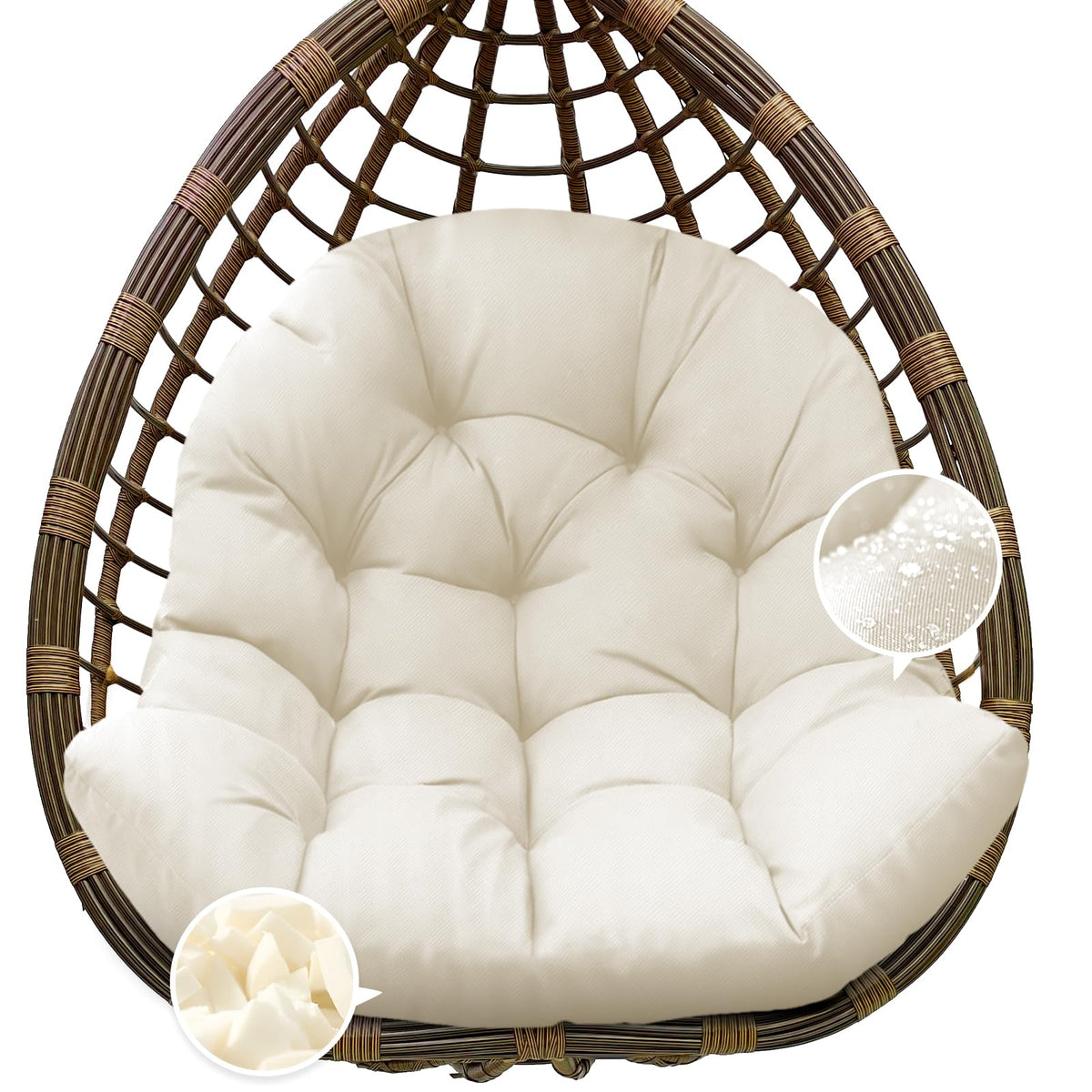 Tycdiose front view of replacement egg chair cushion showing full cream coverage and fit