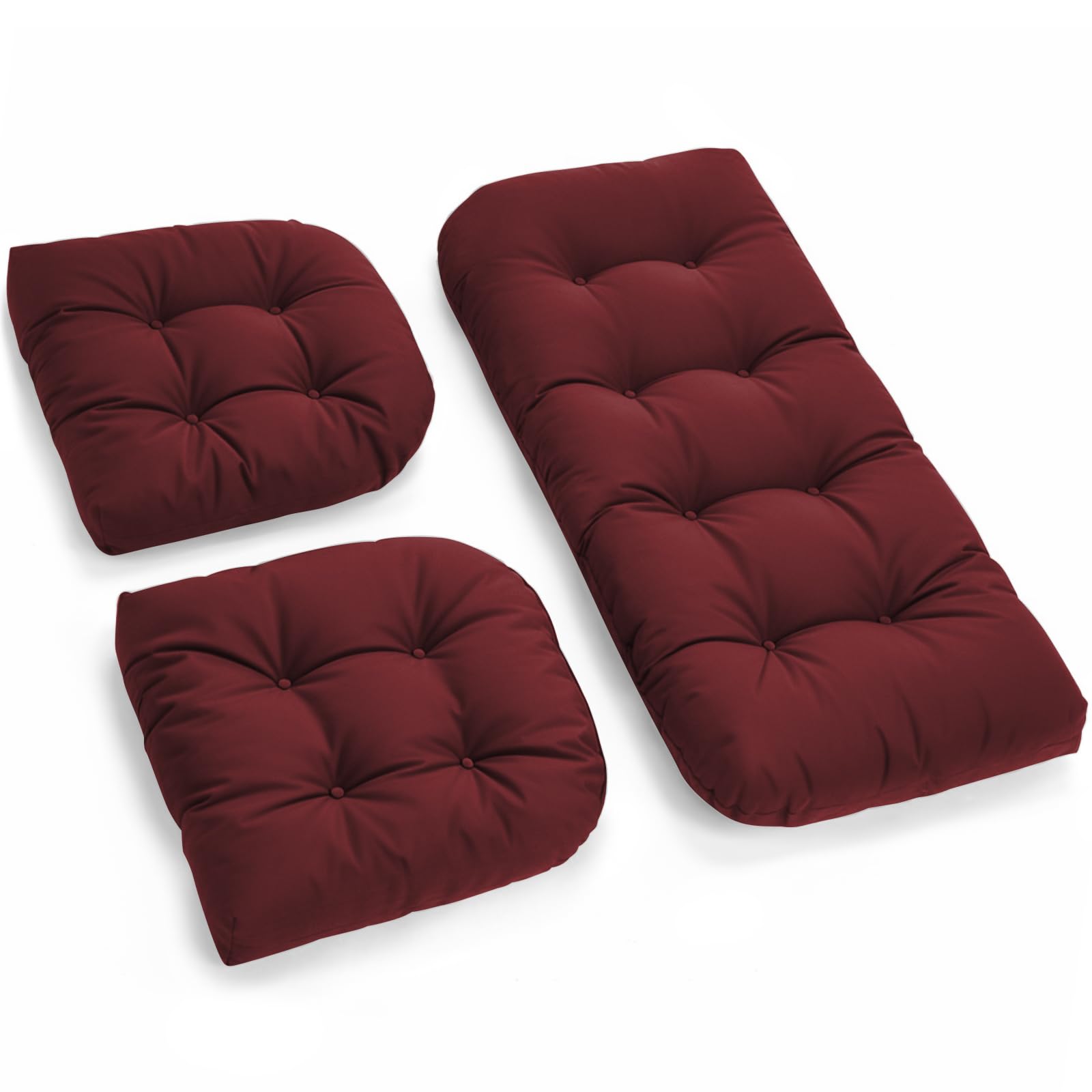Tycdiose front view of red 3-piece wicker cushion set showing neat fit and bright color