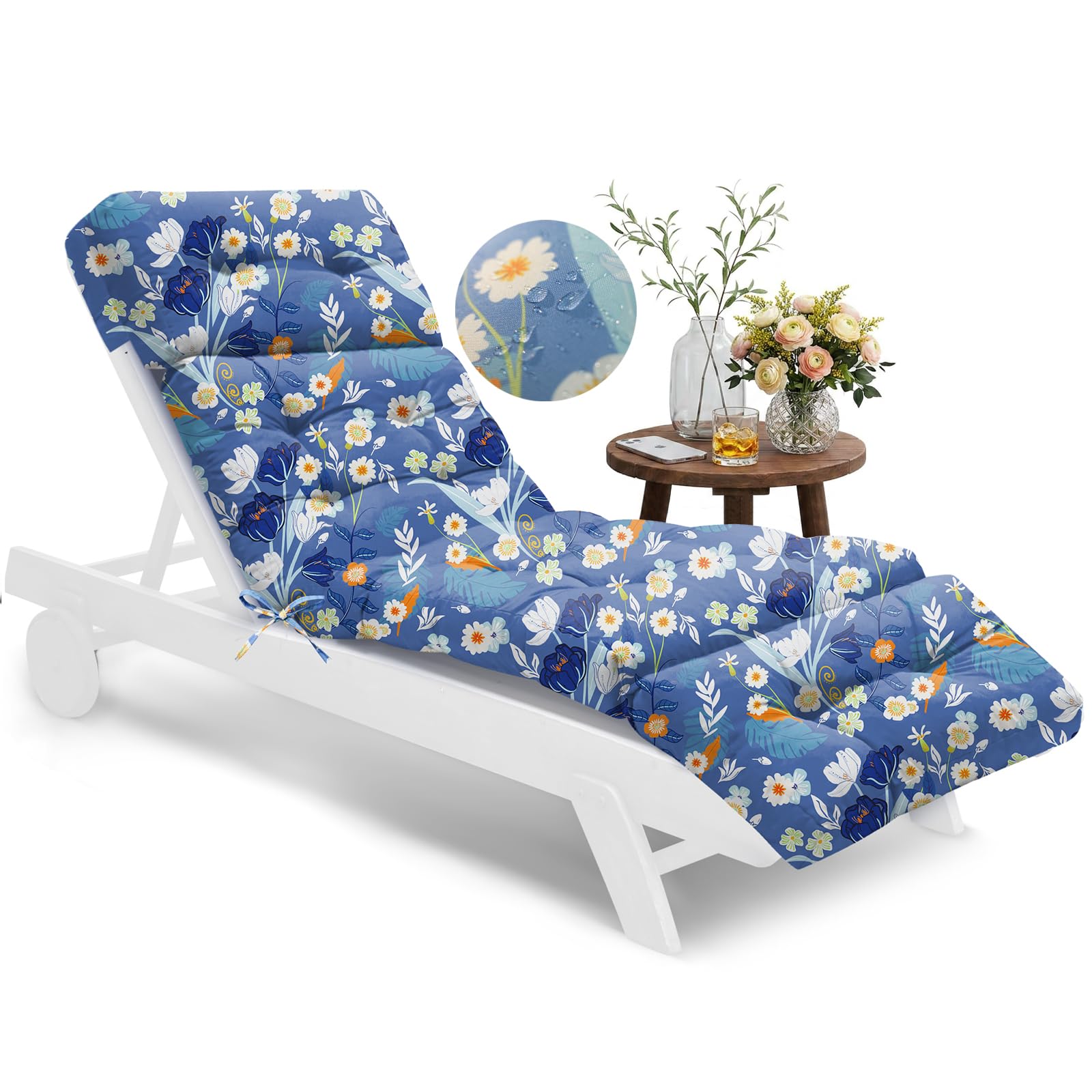 Tycdiose front view blue floral cushion showing full length and style, boosts patio comfort