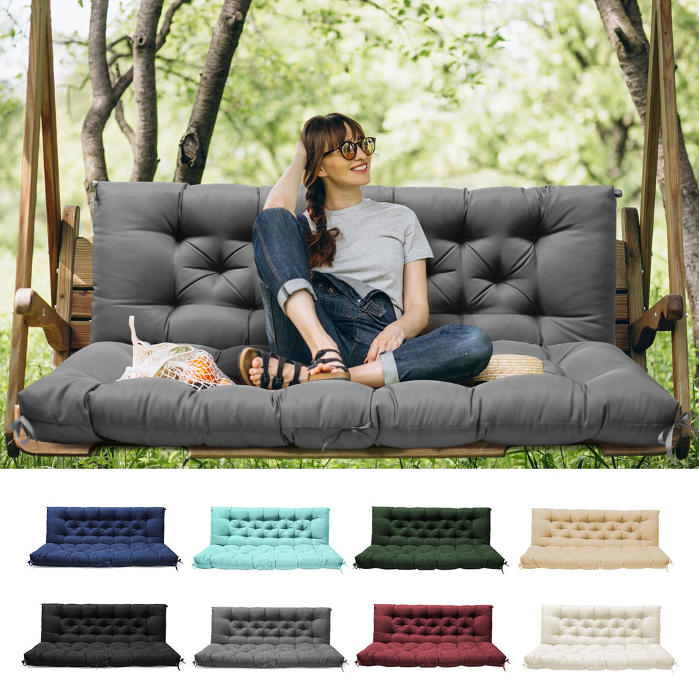 Tycdiose front view of grey porch swing cushion showing full coverage and comfort