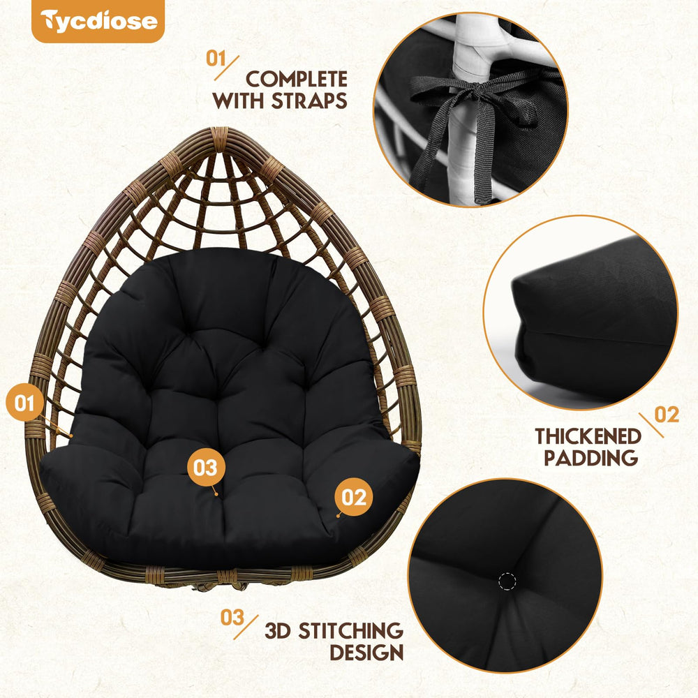 Tycdiose cushion installed in hanging egg chair for relaxed outdoor lounging