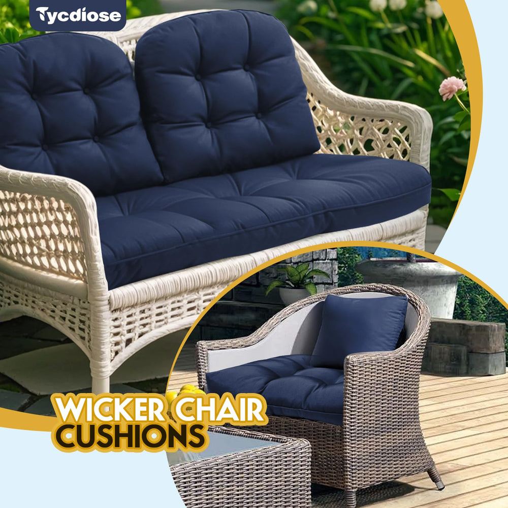 Tycdiose navy cushions styled on patio loveseat for comfortable outdoor lounging