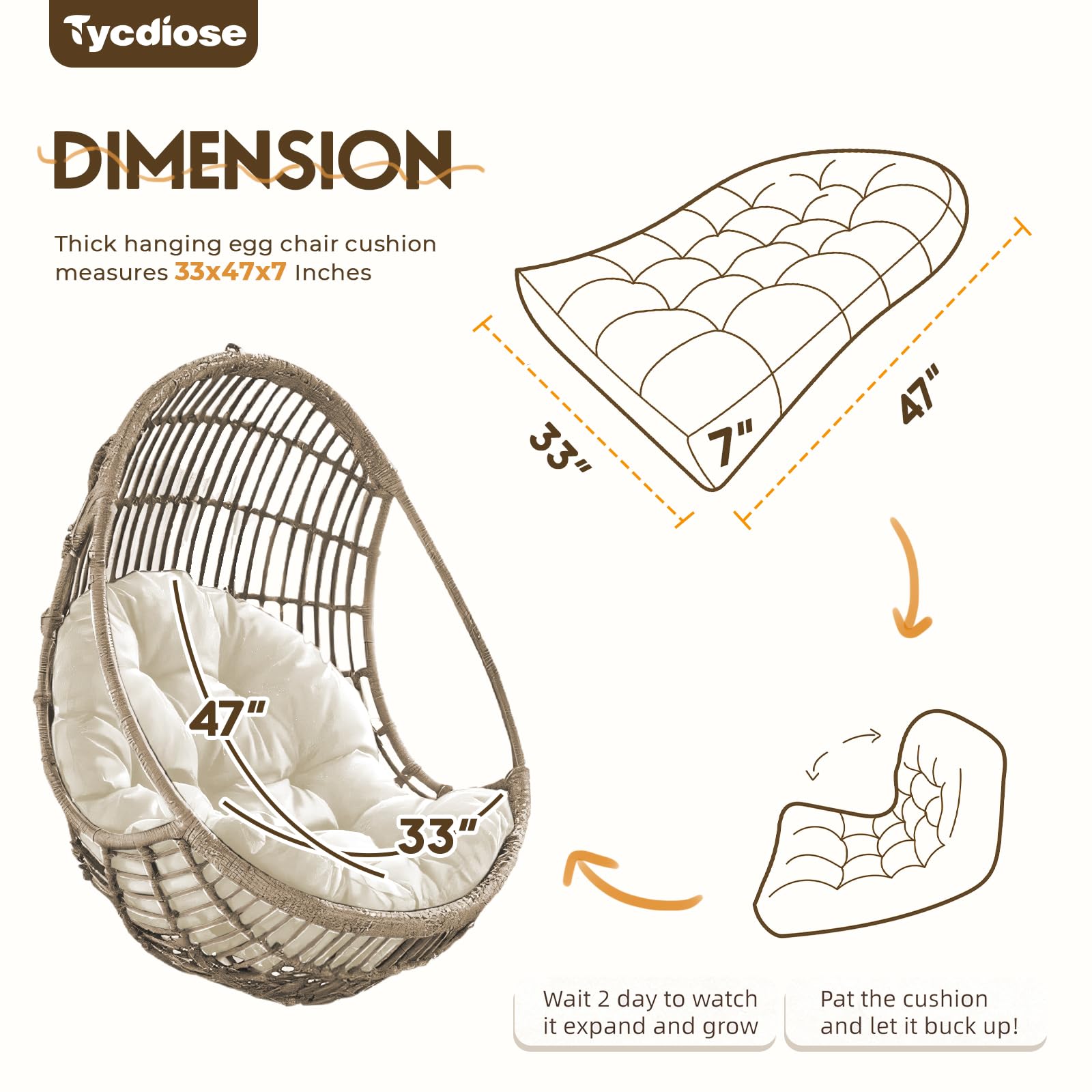 Tycdiose side profile displaying 7 inch thick cushion for added seating comfort