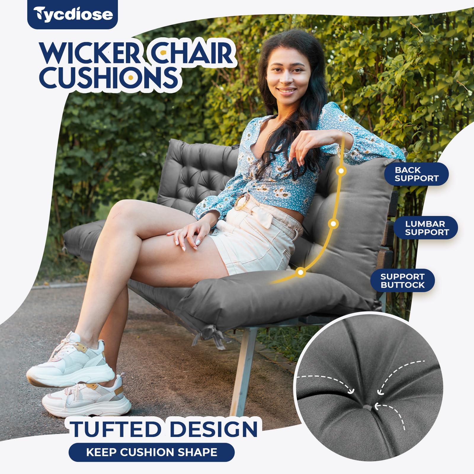 Tycdiose side profile showing 4 inch thickness for supportive seating