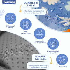 Tycdiose tied to chaise with anti-slip back visible, prevents shifting while reclining